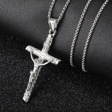 Trendsmax Silver Color Stainless Steel Jesus Christ Cross Pendant Necklace With Box Chain Summer Jewelry For Men Women 16inch - 16" Box Chain - 查看 1