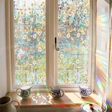 Window Film Non-Adhesive Static Cling Daisy Glass Window Sticker, Window Film For Glass Windows, Stained Glass Window Decorative Stickers, Static Cling Window Stickers For Home Office - 彩色 - 查看 8