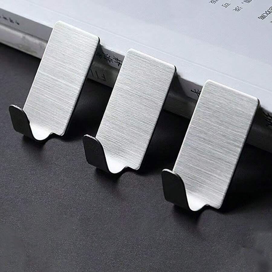 6pcs Stainless Steel Asymmetrical Mini Hooks, No Drilling Strong Adhesive Kitchen Hooks - Multicolor - View 1