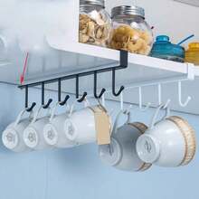 1pc/Organizador multifuncional montado na parede, suporte para canecas de armário de cozinha sem parafusos para xícaras de café e chá, cabide versátil para roupas íntimas e lenços, ganchos de armazenamento fáceis de deslizar e fixar, suporte de ferro durável para pendurar na cozinha e no guarda-roupa, economiza espaço e mantém os itens organizados - Multicolorido - Ver 4