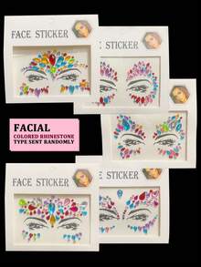 Assorted Face Gems Set, Face Jewelry Sticker Set, Shiny Mermaid Face Crystals, Mixed Style Face Gems Crystal Sticker Set, Gem Face Mermaid Carnival Rhinestone Temporary Tattoos, Gift For Girls, Suitable For Home And Salon Use. (Random Colors And Shapes!) - Multicolor - View 5