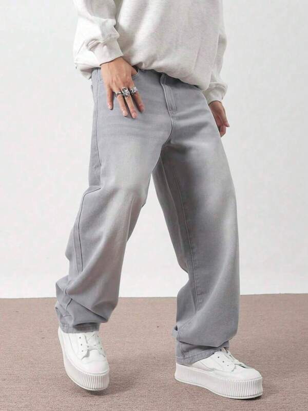 Jeans di moda casual in denim grigio per ragazzi adolescenti