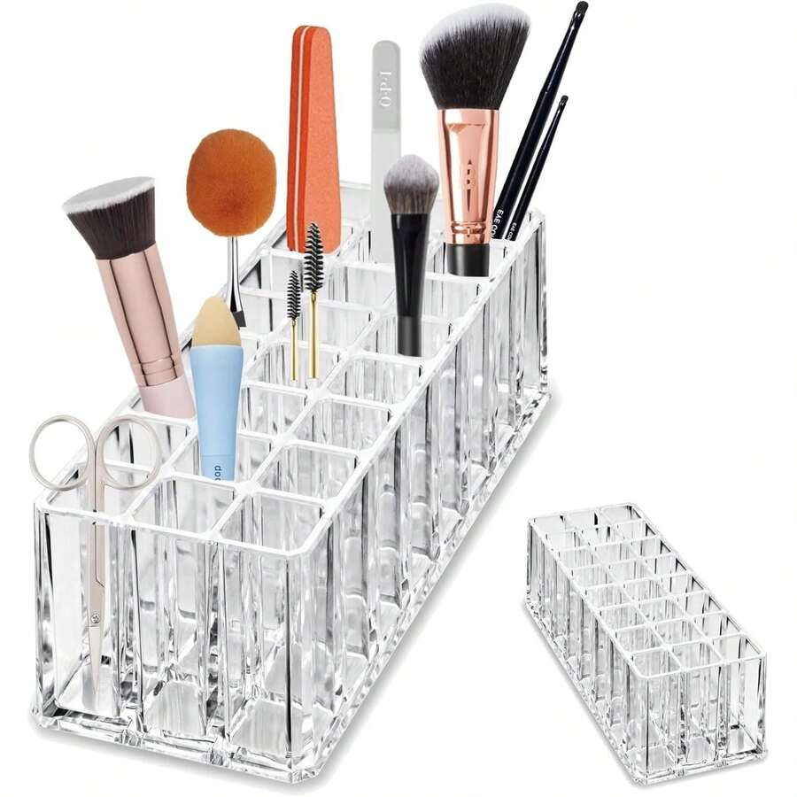 Acrylic Makeup Tool Organizer 24 Space Storage Deep Slot Refillable Container For Long Cosmetic Beauty Tool Organization Display Case 1 - Multicolor - View 1
