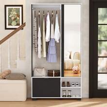 Modern White Hallway Wardrobe Set With Mirror, Clothes Rail, And Shoe Rack | Space-Saving Hallway Cabinet (100L X 33W X 190H) - White - View 1