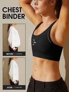 1pc Women Chest Binder Compression Top, FTM Shapewear, Adjustable Seamless Binding Vest For Large Bust - Black - View 3