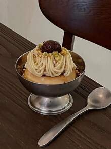 1pc Vintage Style Ice Cream Cup, Yogurt Pudding Cup, Dessert Cup, Short Foot Fruit Bowl, Stainless Steel Ice Cream Cup