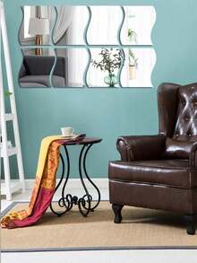 6/12片/套 波浪几何镜面墙贴，3D艺术DIY亚克力镜面墙贴，自粘防水墙贴，适用于家居客厅卧室沙发电视背景墙装饰、办公室墙面装饰，无需钻孔防水镜面贴片，易于安装且用途广泛，返校必备，撕掉外层保护膜！最佳生日礼物（仅供装饰，不可用作镜子，可能会导致变形），家居装饰，返校房间装饰，学习用品