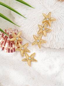 1 Pair Exaggerated Oceanic Style Crystal Starfish Drop Earrings For Women - Multicolor - View 3