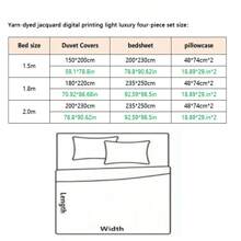 4 pièces Set de literie en coton lavé imprimé numériquement, motif jacquard, style luxueux (1 pièce housse de couette imprimée, 1 pièce drap plat de couleur unie, 2 taies d'oreiller imprimées), motif minimaliste, convient pour lit Queen/Twin/Full, doux, respirant, réversible, pour toutes les saisons, lavable en machine