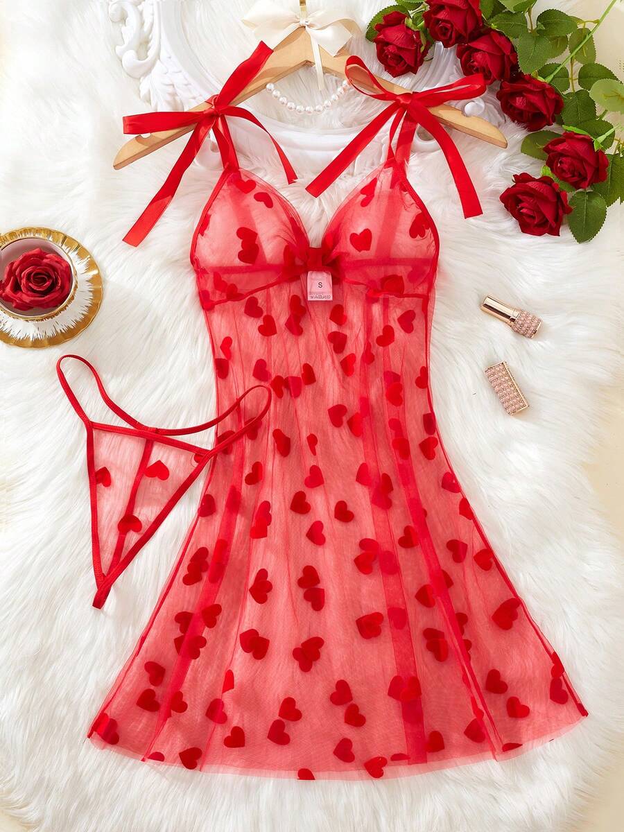 Private Party Foil Dot Mesh Nightgown & Thong Set