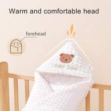 1pc Ultra-Soft & Cozy Baby Embroidered Swaddle Blanket, 3D Comfort Plush Beads - Washable, Adorable Cartoon Embroidery Pattern, Newborn Hospital Swaddle, Plush Swaddle For Infants, 4-Season, Perfect Gift For Baby - 1-pack Embroidered Beanie Quilt - View 4
