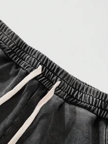 Capri Drawstring Waist Pocket Front Casual Versatile Acid-Washed Shorts