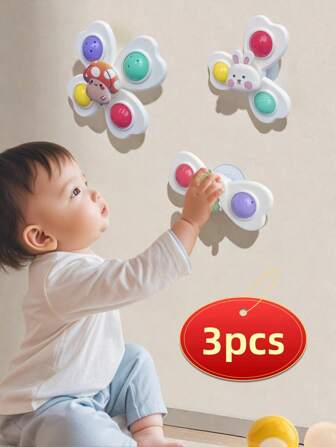 3 Pcs Suction Cup Spinner Toys- Sensory & Early Education Toys For Babies & Toddlers, Baby Bath Toys , Spinning Toys , Baby Bath Toys ,Sensory Toys , Dining Chairs Toys, Birthday Gifts For Baby Boy Girl , Suitable For Daily Use Of Babie,Baby Bath Toys,Baby Swimming Pool Toys,Baby Essentials,Water Toys,Beach Toys,Baby Toy,Pool Toys,Bath Toy Storage, Beach Toys