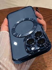 VRNOEI Luxury Electroplated Magnetic Phone Case, Compatible With IPhone 16/15/14/13/12/11/17 Pro Max/16/15/14 Plus/AIR, Supports Magnetic Wireless Charging, Shock-Proof And Drop-Proof, Unisex, Transparent Magnetic Frame Phone Case