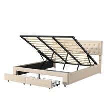 Cama con canapé 160*200 cm con cajones, amplio espacio de almacenaje, cama tapizada con cabecero, somier de láminas, cama adulto, cama juvenil, cama doble, terciopelo beige