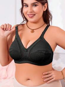 1 pieza Sujetador de lencería para mujer talla grande, con tirantes anchos ajustables, sin cables y sin costuras, delgado y transpirable, sujetador de enfermería cómodo de lencería - Negro - Ver 4
