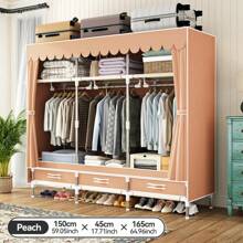 Komplett-Stahlrahmen-Garderobe mit Schublade, einfache Montage, stoffverstärkte Garderobe für Mietwohnungen, Schlafzimmer, doppelte Kleiderlagerung, Stoffgarderobe