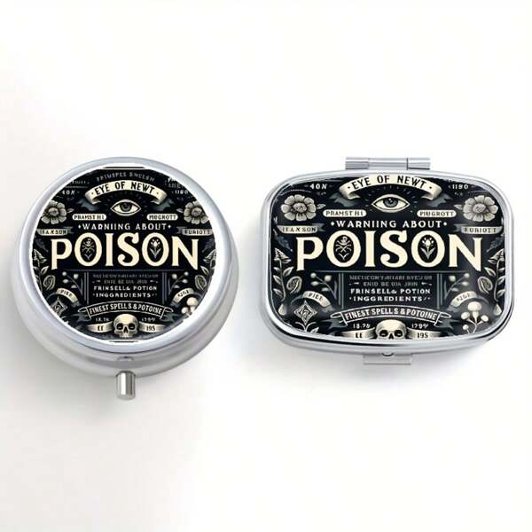 2pcs/Set Poisonous Flower Design Storage Box Combo, 1pc Round 3 Compartments & 1pc Square 2 Compartments, Suitable For Travel, Outdoor Activities, Pockets, Bags, Office, Decorative Jewelry, Vitamin, Medication, Food-Contact Safe, Moisture-Proof