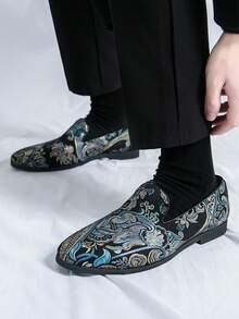 New Men's Fashion Printed Soft Bottom Comfortable Non-Slip Formal Dress Shoes, Versatile For Business, Party, Wedding, Casual Loafers