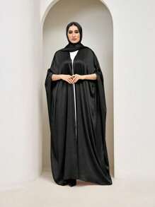 1pc Satin Abaya, Refined Craftsmanship, Elegant High-Quality Material, Fashionable Open Cardigan Design For Women's Daily Wear (Without Hijab),Robe,Modest
