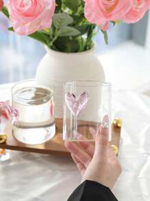 1pc Pink Bow Glass Cup, Nordic Minimalist Vintage Household Water Cup, Matcha Dessert Cup, Suitable For Middle Eastern Red Tea, Arabic Coffee, Large Capacity American Coffee Cup, Gift Water Cup For Girls, Cafe Water Cup