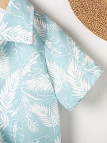 1 pieza Camisa polo de manga corta de estampado tropical informal para niños pequeños, verano