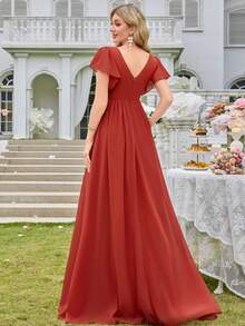 Chiffon Sequin Floral Minimalist Sexy V-Neck Bodycon Party Wedding Dress,Bridesmaid Dress