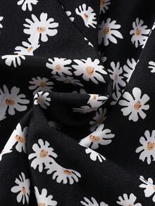 夏季新款女童装优雅黑色雏菊碎花连衣裙时尚度假休闲出游沙滩裙无袖吊带公主裙 - 黑色 - 查看 11