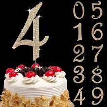 1pc Large Number 0 1 3 4 5 6 7 8 9 Birthday Cake Topper, Gold Bling Rhinestone Happy Birthday Cake Topper, No 1 10 16 18 21 30 40 50 60 70 80 Cake Toppers For Birthday Party Wedding Anniversary Decorations, - Gold - View 8