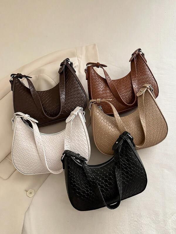 Fashionable New Woven Embossed Shoulder Bag, Street Commuter Crescent Underarm Bag For Women