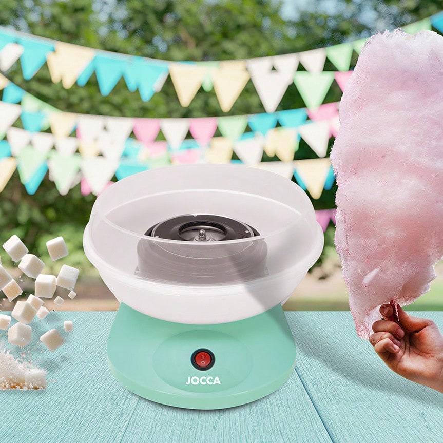 Jocca Máquina para Hacer Algodón de Azúcar Rosa o Turquesa | Algodón de Azúcar Listo en 5 Minutos | Funciona con Azúcar y Caramelos | Fácil Limpieza con Piezas Desmontables | Incluye Cuchara Medidora y 10 Palitos | Diseño Divertido y Compacto | Ideal para Fiestas y Cumpleaños | 220-240V ~ 50-60Hz | 520W | Dimensiones: 26x26x17 cm |  ✅ Entrega 24/72h