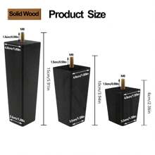 4-Piece Set Of Wooden Furniture Legs - Square Sofa Legs, Couch Legs - Black Mid-Century Modern Armchair Lounge Coffee Table Dresser Replacement Legs (2.36, 3.94, 5.9 Inch)