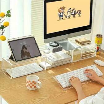 1pc Acrylic Keyboard Stand - Compact Desktop Lifter For Keyboard And Mini PC, Durable Plastic, Uncharged, Mixed Color, Space-Saving Design For Modern Workspaces, Keyboard Stand | Sleek Keyboard Stand | Durable Plastic Stand, Keyboard Tray Back To School