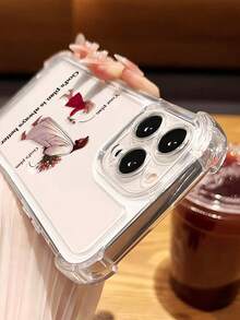 1pc Minimalist Religious Slogan, Jesus, Girl, Tulip Flower Pattern Shockproof Transparent Phone Case Compatible With IPhone 11/12/13/14/15/16 Pro Max Waterproof Anti-Fall Scratch Resistant,International Version, Not The Domestic Version - Multicolor - View 3