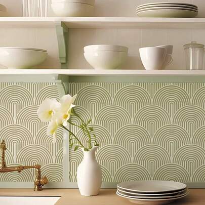 1 套 10 件 - 7.87X7.87 英寸中世纪现代温暖/清新鼠尾草色复古自粘乙烯基地砖，可撕可贴，DIY 地板，用于厨房后挡板装饰，让您的家焕然一新