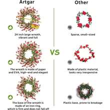 Artgar Front Door Wreaths 24 Inch Spring/Summer Wreath For Front Door, Front Door Wreaths For All Seasons For Indoor Outdoor Home Office Wall Window Wedding Farmhouse Decor (Red&Orange&Purple)