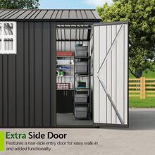 13x21x8 FT Heavy Duty Metal Garage Shed Extra Large Outdoor Storage Shed With Double Hinged Doors 4 Windows Carport For Car Truck Bike And Garden Equipment Dark Gray Modern Storage Building - 黑色 - 查看 4