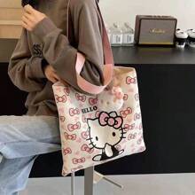 Sanrio Genuine Kitty 1pc Supply List Japanese Kt Cat Cartoon Hello Kitty Canvas Bag Fresh And Simple Shoulder Bag Class Hand-Held Canvas Bag