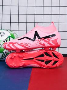 1 双男/女足球鞋，适合成人、学生、青少年 - 高帮户外团队比赛运动鞋，大码防滑耐磨 TF 鞋钉，适用于人造草皮、沙地、天然草皮、室内球场、系带、小码钉鞋皮革女式足球鞋，轻质高性能防滑设计高帮专业足球鞋，厂家直销