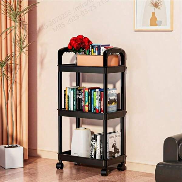 1pc Plastic 3 Tier Utility Cart, Rolling Organization Cart With Handle And Wheels, Multifunctional Storage Shelves For Kitchen Living Room Office