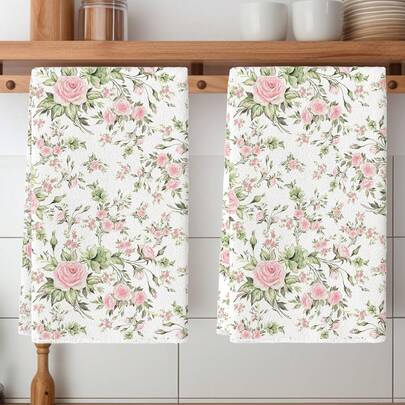 2Pcs Flower And Bird Kitchen Towels Watercolor Plaid Rose Flower Sunflower Bird Butterfly Pattern Farmhouse Napkins Kitchen Dishwashing Hand Tea Towel Kitchen Dry Cleaning Dish Towels For Kitchen Restaurant Dining Table