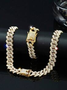 1 pieza Conjunto de collar y pulsera de eslabones cubanos estilo Miami pesado para hombres, estilo hip-hop, collar de múltiples tamaños, joyería de rapero de moda callejera, regalo