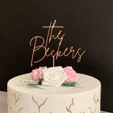 1 pieza Decoración personalizada para pastel de boda de madera, Tóper de pastel personalizado Sr. y Sra. con fuente de caligrafía manuscrita del apellido, Adorno rústico para pastel