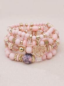 4 Pieces/Set Girls Bohemian Multi-Layer Elastic Crystal Love Tassel Simple Versatile Mother's Day Gift Bracelet