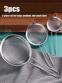 1/3/4pcs Stainless Steel Colander Ladle Strainer With Different Sizes For Filtering Flour / Oil At Home Kitchen