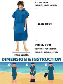 1pc Kids Hooded Bath Robe, Quick Dry Thick Soft Coral Fleece, Absorbent Bathrobe For Beach, Pool, Shower, Home Use - Multicolor - View 4