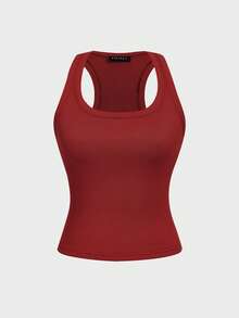 Floreya Square Neck Camisole Top For Women, Summer Chic Casual Slim Fit Waist Cinched Sleeveless Cami, Fitted Layering Or Standalone Wear, French Style, Versatile All Season Athleisure Look