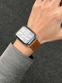 1pc Vintage Brown Leather Watch Band, Suitable For Apple Watch Ultra 3 2 1 Series SE S10 S9 S8 S7 S6 S5 S4 S3 S2 S1, 38mm 40mm 41mm 42mm 44mm 45mm 49mm 46mm, Classic & Fashionable For Business, Outdoor, Travel, Party, Apple Watch Strap