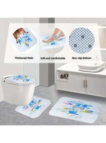 1 Peça/4 Peças Conjunto de Cortina de Chuveiro com Tema de Praia com Letras em Bolhas, com Tapete Antiderrapante, Tampa de Assento Sanitário, Tapete de Banheiro e 12 Ganchos de Plástico - Lavável em Máquina, Decoração de Banheiro em Poliéster Resistente a Manchas, Adequado para Todas as Estações - Acessórios de Banho com Tema Natural de Volta às Aulas