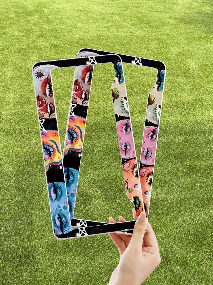 Pink Car License Plate Frame, Personalized Women's Car Plate Cover, Bowknot Car Decoration, Weatherproof Painted License Plate Holder, Won't Obscure License Plate Info, Stainless Steel Frame, Sturdy & Stable, Comes With Mounting Screws, 2 Styles Available: 1 Piece/2 Pieces - Multicolor - View 1